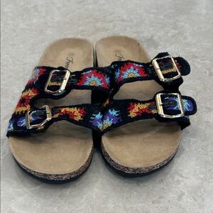 Forever Black Sandals with Colorful Floral Design